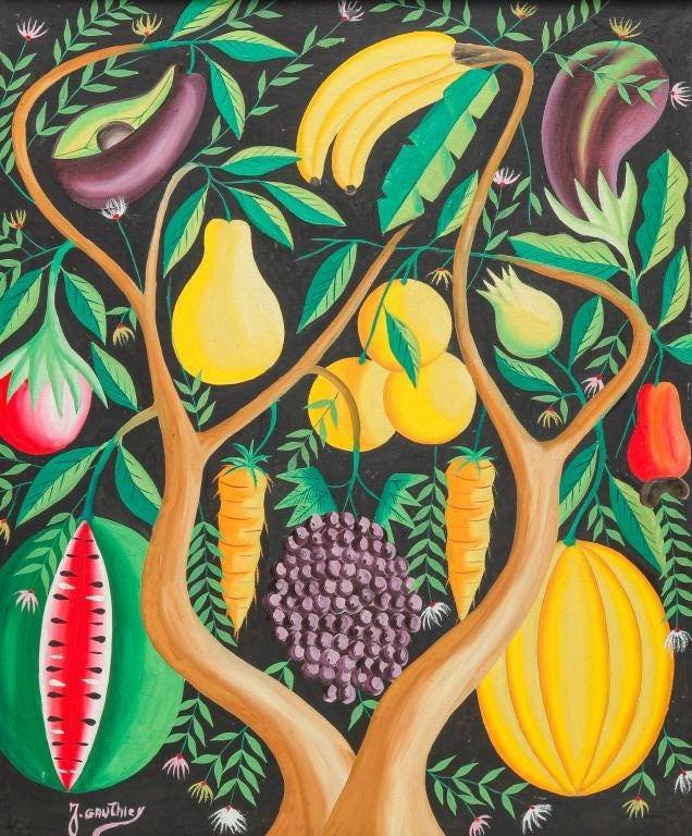 JOEL GAUTHIER (20th C, Haiti) Tree Of Life: Oil on canvas 24 x 20 in