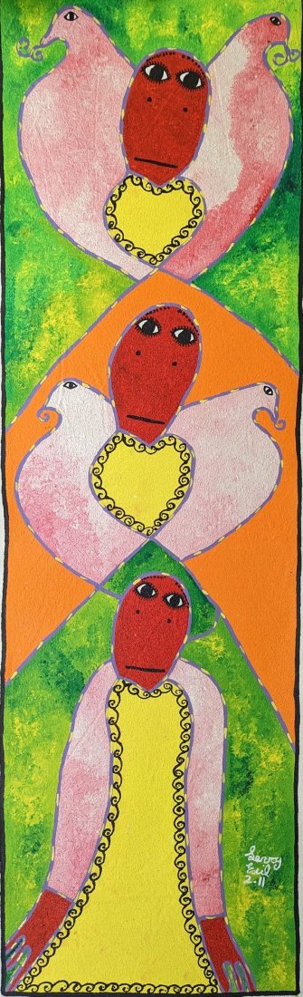 Levoy Exil (Haitian b.1944): Acrylic on canvas 40 x 12 in