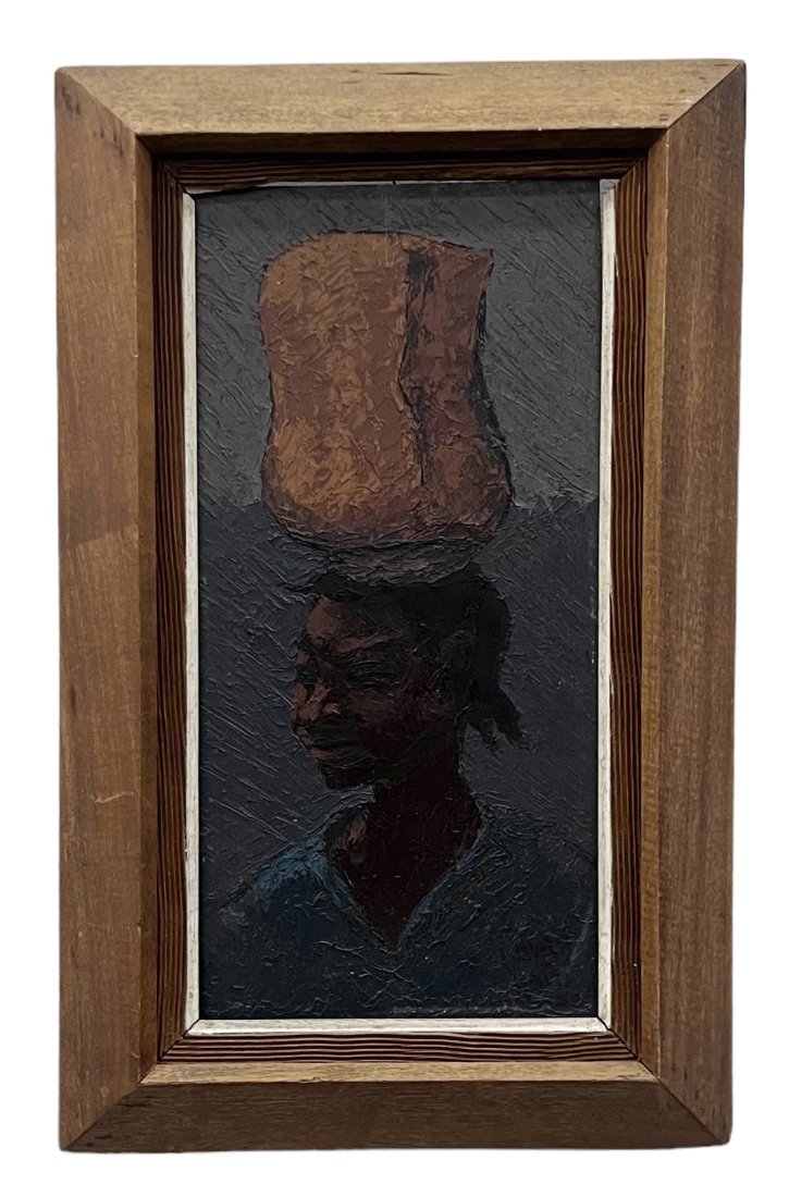 SAVAIN PETION (1906-1973, Haiti) Portrait: Oil on board 16 x 8 in, 21 x 13 in (framed)