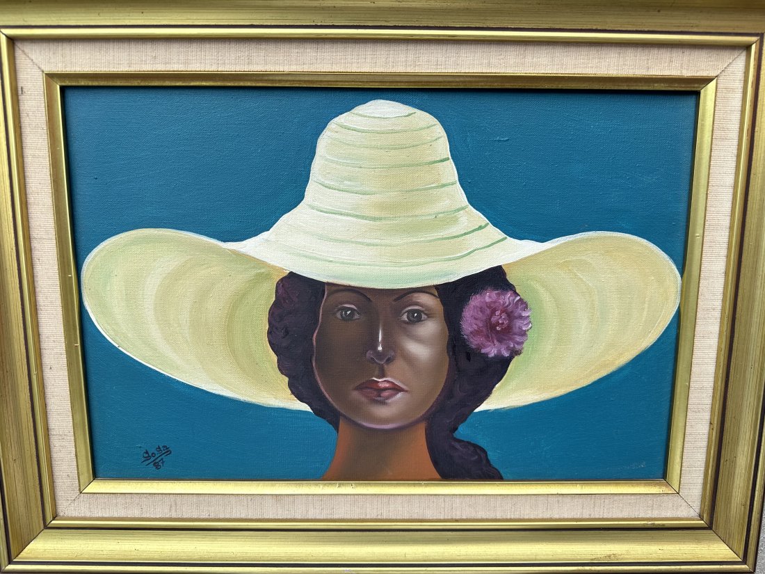 Vintage 1980's Dominican Modernist Portrait Signed Sosa: Oil on canvas 12 x 18 in