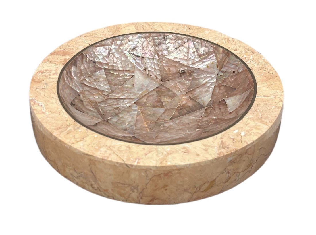 Tessellated Stone & Shell Ashtray: 9 x 1.5 in