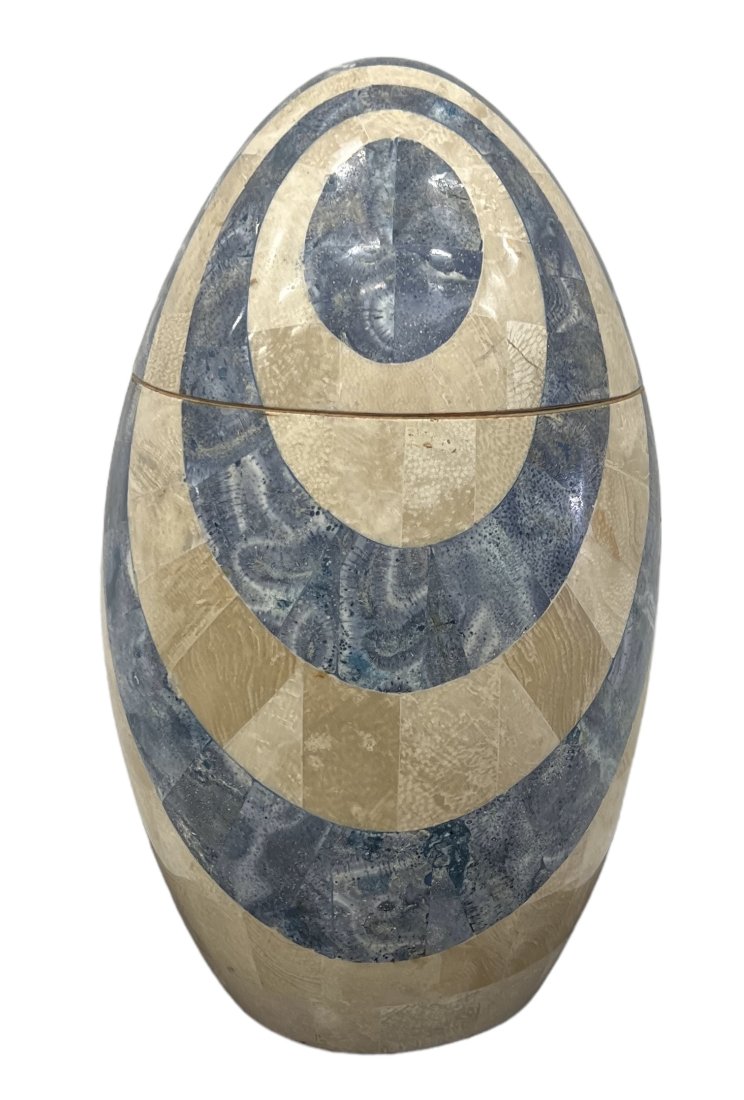 Tessellated Stone Lidded Box: 14 x 8 in