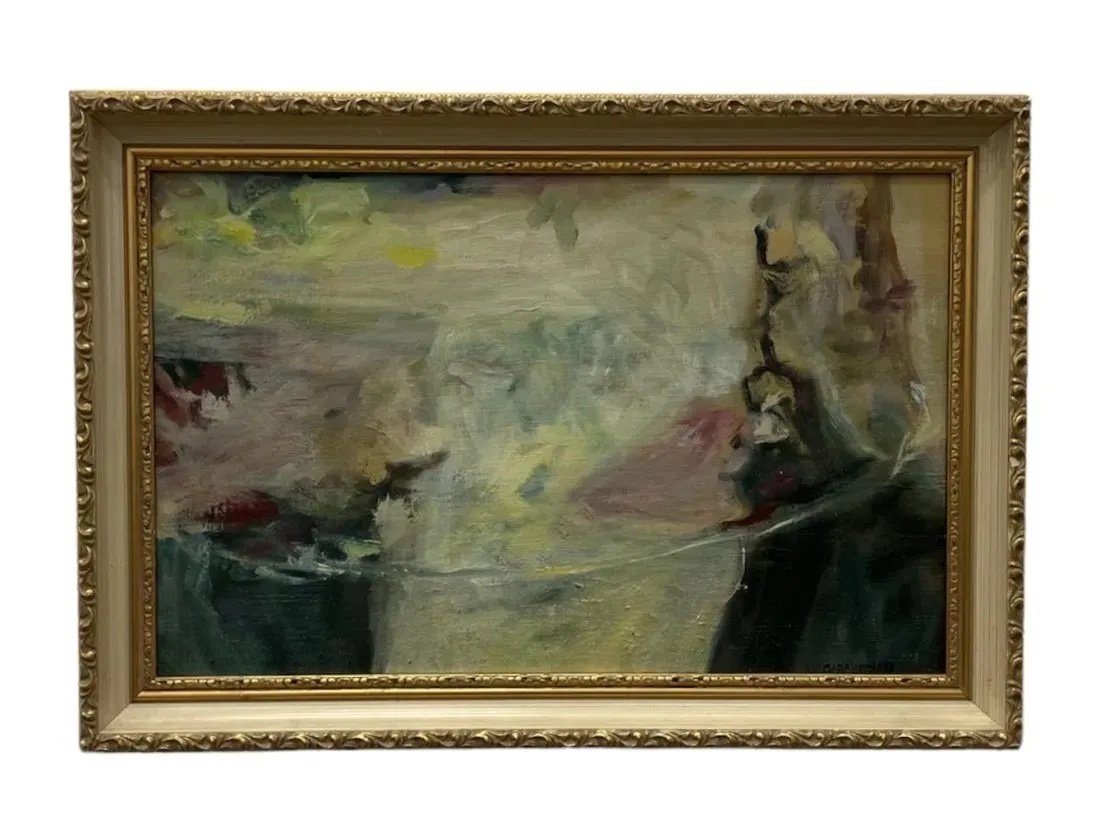 Mid-Century Modern Abstract Painting Signed Garbedian: 17 x 11 in, 19 1/2 x 13 1/2 in (framed).
