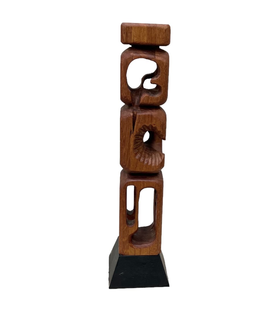 Jack Vernon Signed Modernist Carved Wood Sculpture: 17 x 4 x 4 in