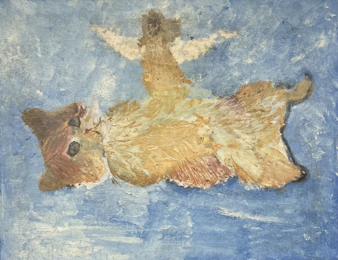 Vintage Expressionist Painting Of A Cat: Oil on board 14 x 18 in
