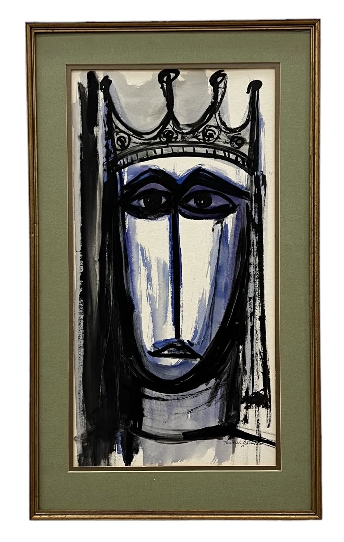 THOMAS L BRIGMAN (20th c, American) Modernist King Portrait: Mixed media on paper 26.5 x 15.5 in (framed)