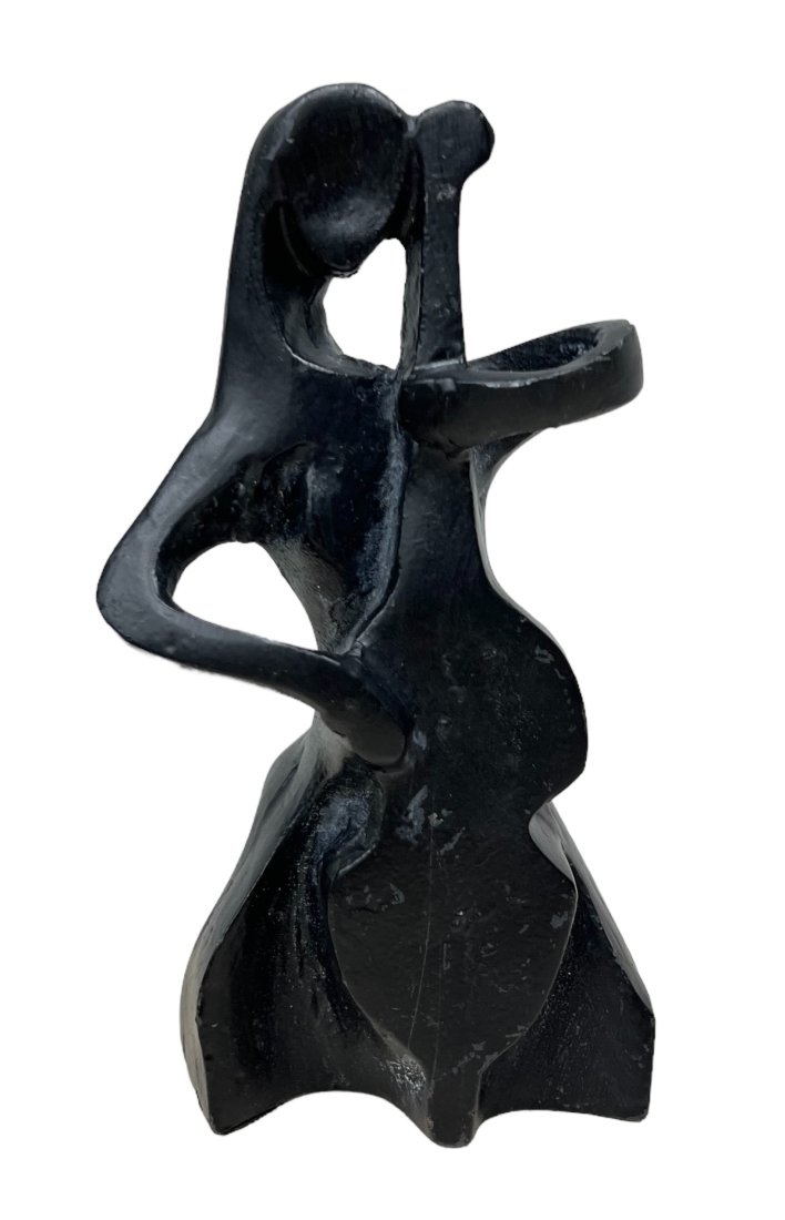 Cubist Violinist Sculpture Solid Metal: 8 x 4 x 3 in