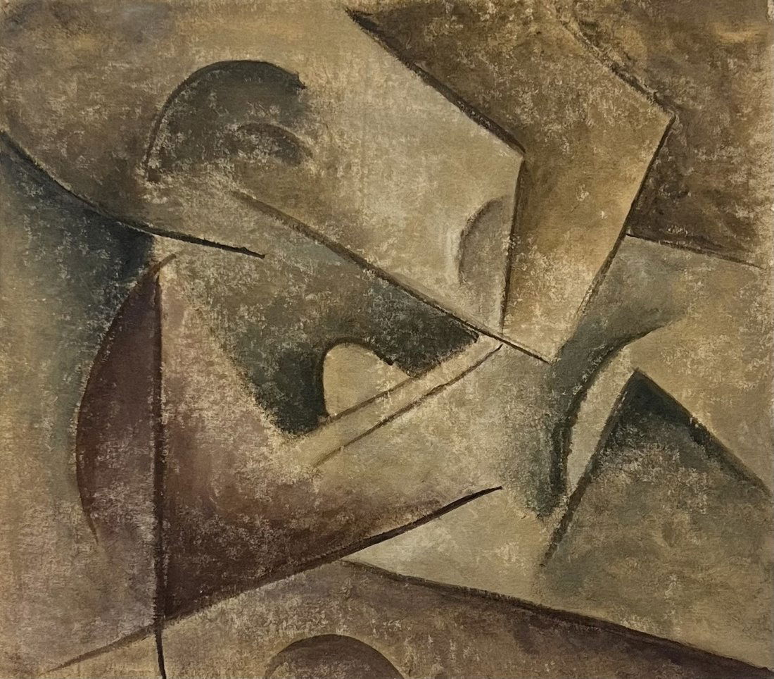 Mid-Century Cubist Abstract Painting, Unsigned (1 of 2)