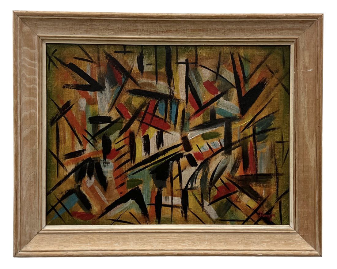 ARTHUR PINAJIAN (1914-1999, American) Abstract: Oil on canvas 24 x 18 in, 29 x 23 in (framed). Taken from askart.com: Arthur Pinajian was an unheralded artist, worthy of much more attention than he received. He drew and painted in obscurity until h