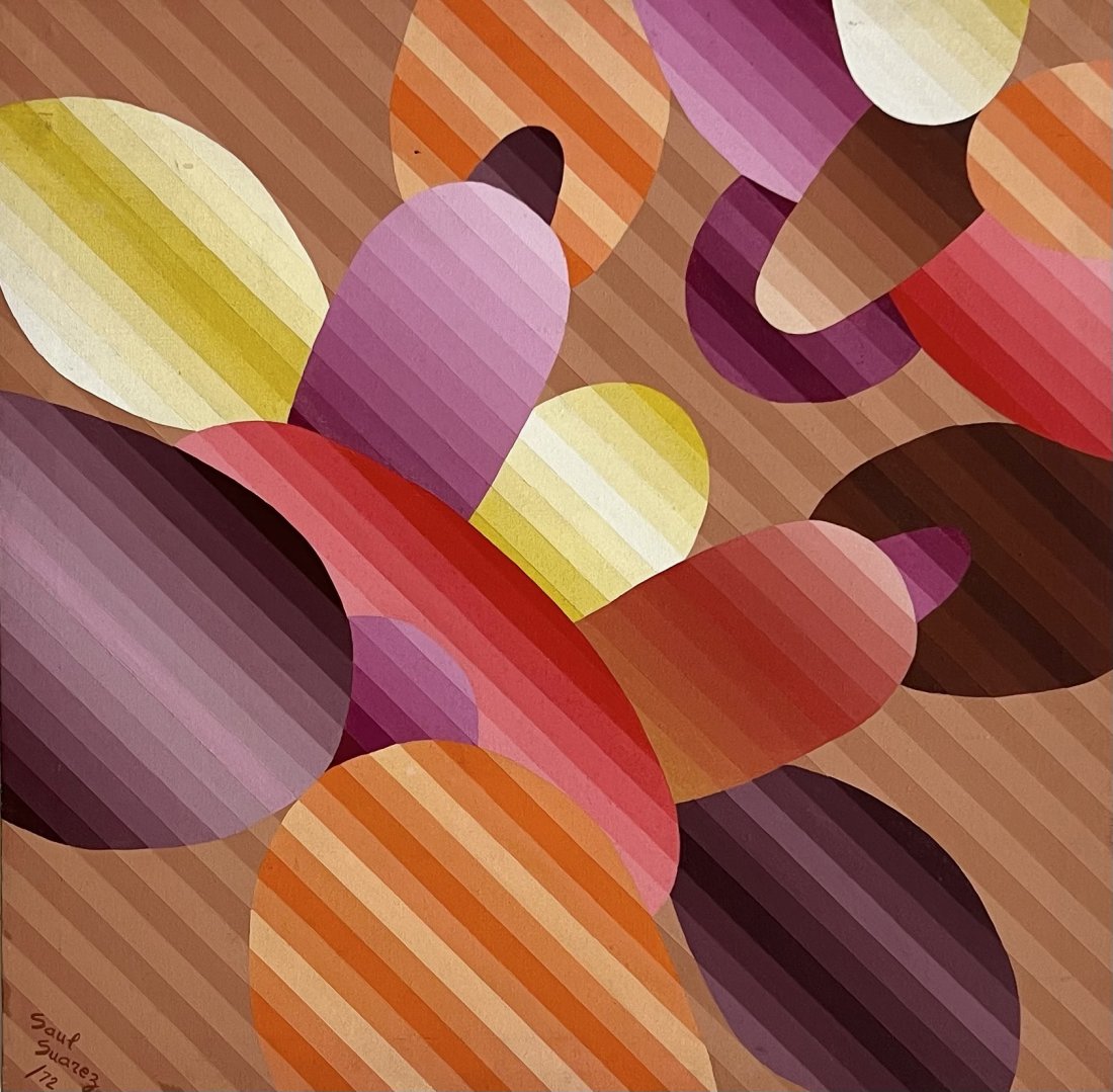 SAUL SAUREZ 1970's Hard Edge Abstract Painting Nude Figure: Oil on canvas 30 x 30 in