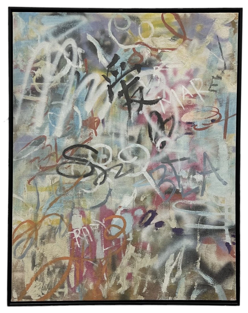 Grafitti Art Abstract Painting Signed: Oil on canvas 27 x 21 in