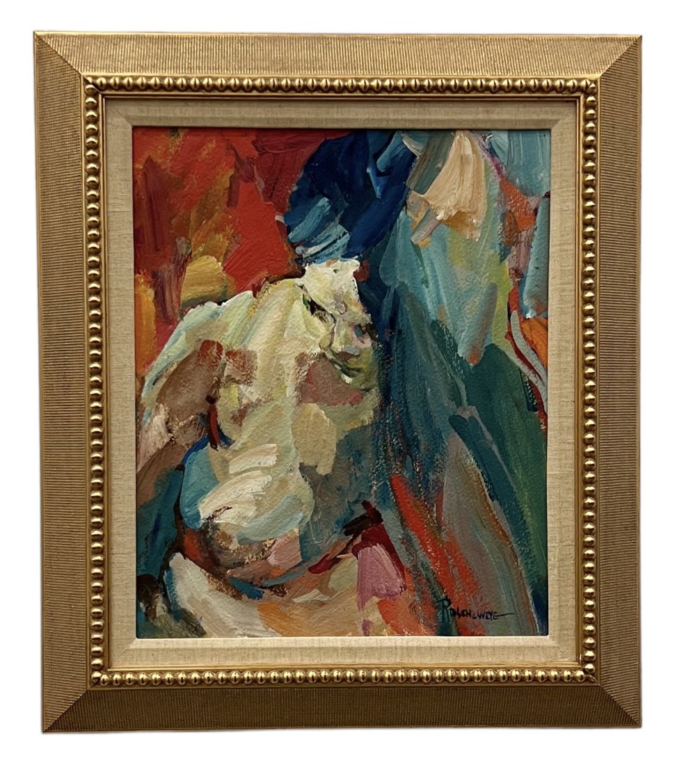 Modernist Nude Abstract Painting Signed: Oil on board 18 x 15 in, 23 x 20 in (framed)