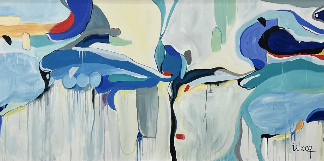 Monumental French Abstract Painting, Signed (80 x 40 in): Oil on canvas 80 x 40 in, 82 x 42 in (framed)
