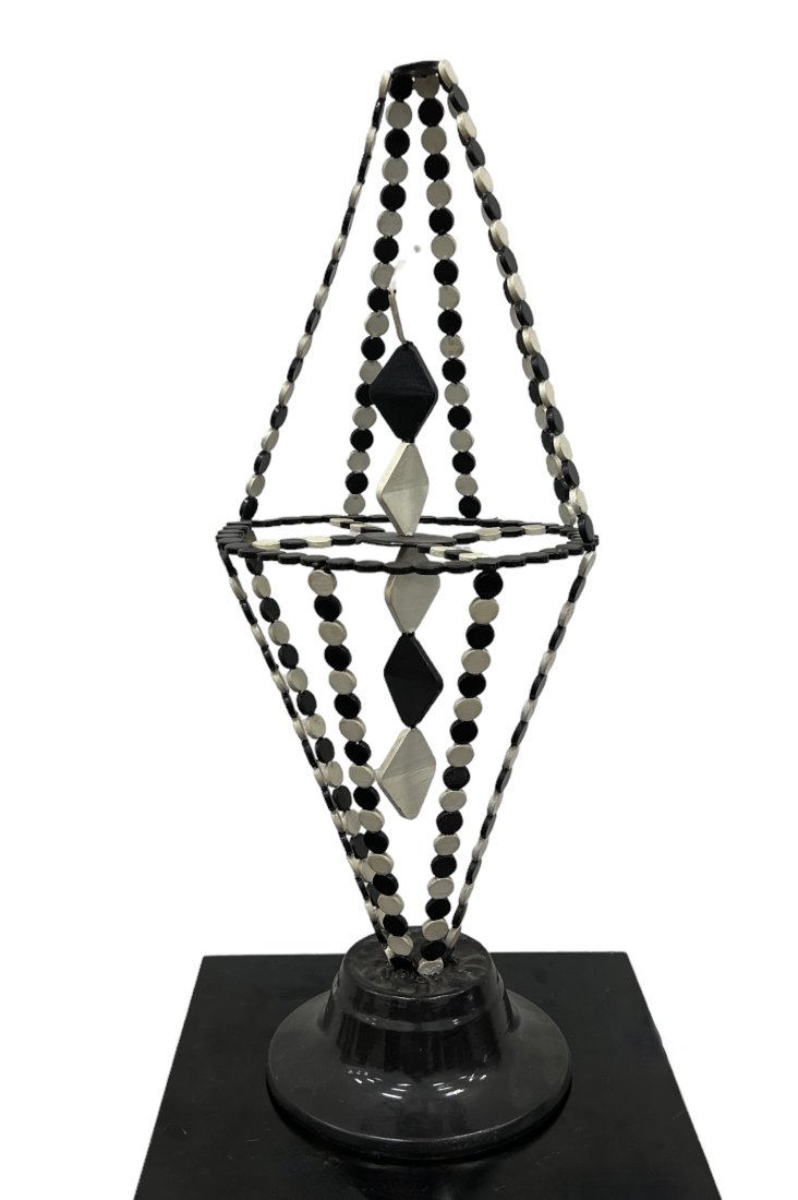 Post Modernist Black & White Metal Sculpture, Unsigned: 20 x 7 in