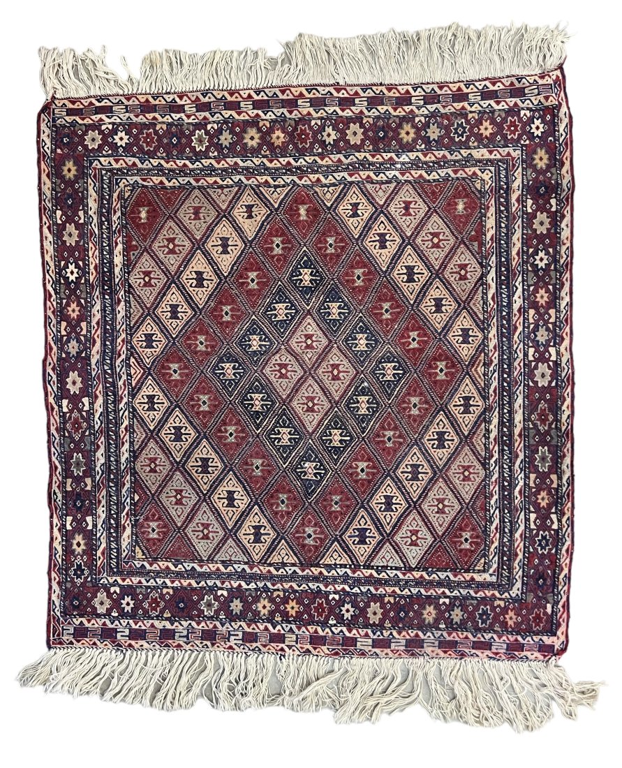 Vintage Hand Woven Kurdish Rug: 57 x 46 in