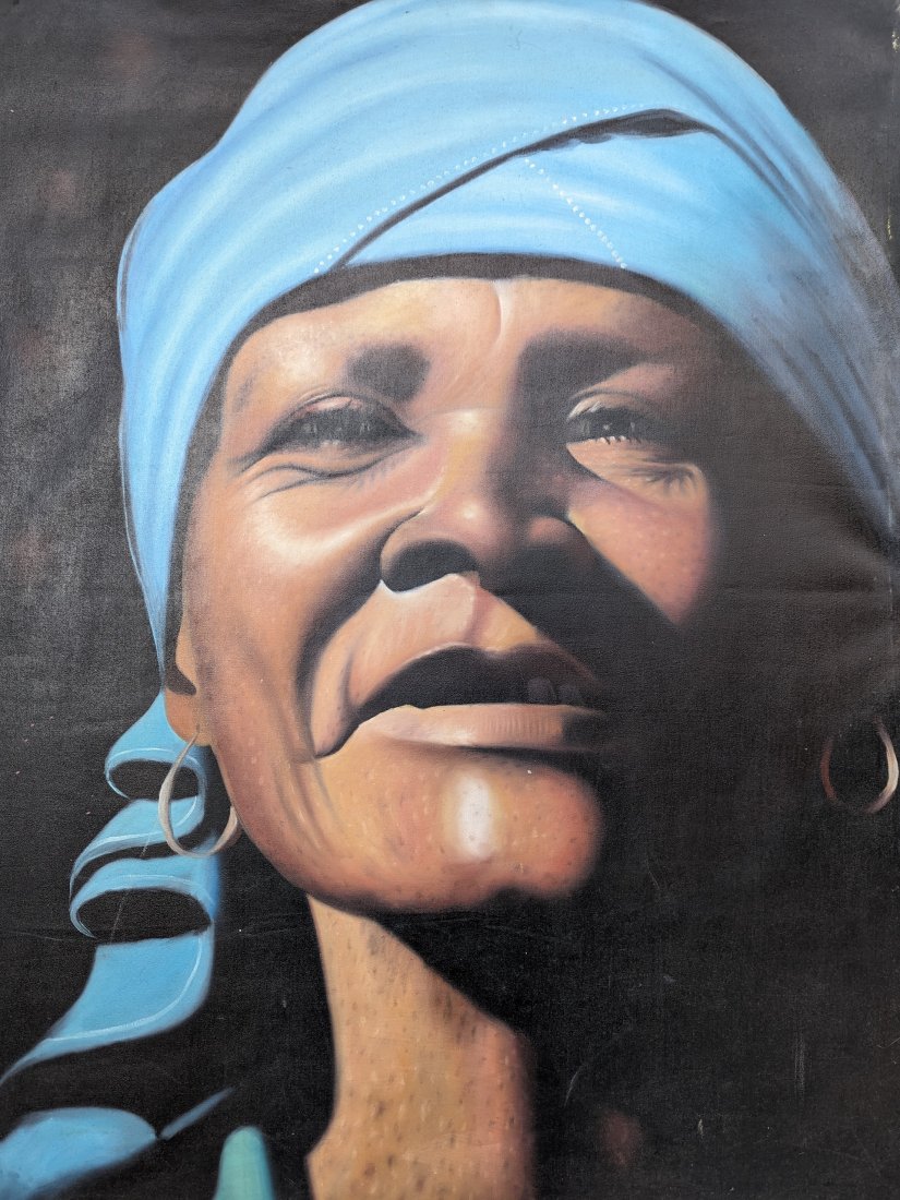 Hyperrealist Haitian Portrait Of A Woman, Unsigned: Acrylic on canvas 40 x 30 in
