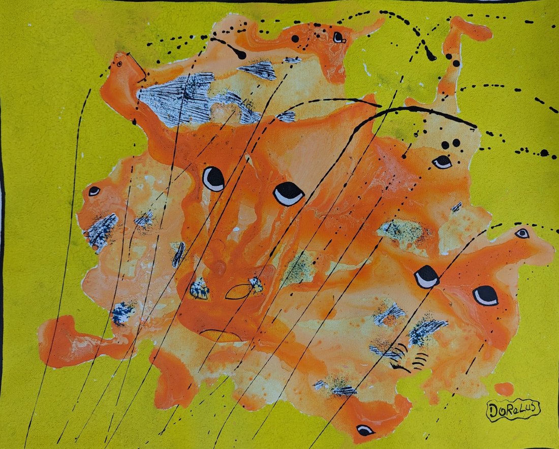 FRANTZ DORELUS (b. 1974, Haiti) Abstract: Acrylic on canvas 20 x 16 in