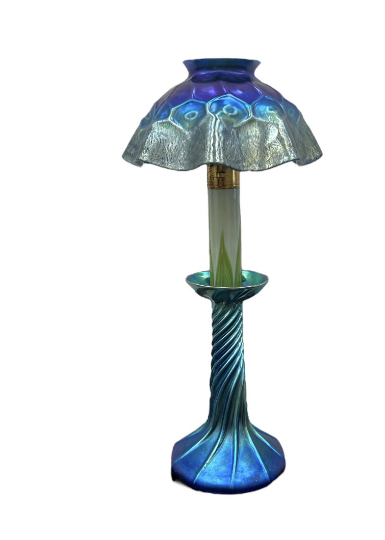 Tiffany Studios Blue Iridescent Candle Lamp (1 of 17)