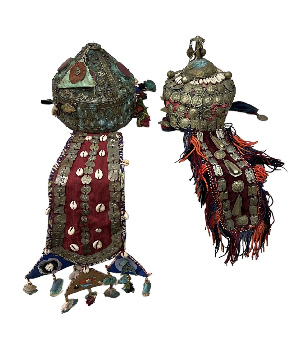 Pair Of Decorated Turkmen Headresses: Sold as pictured
