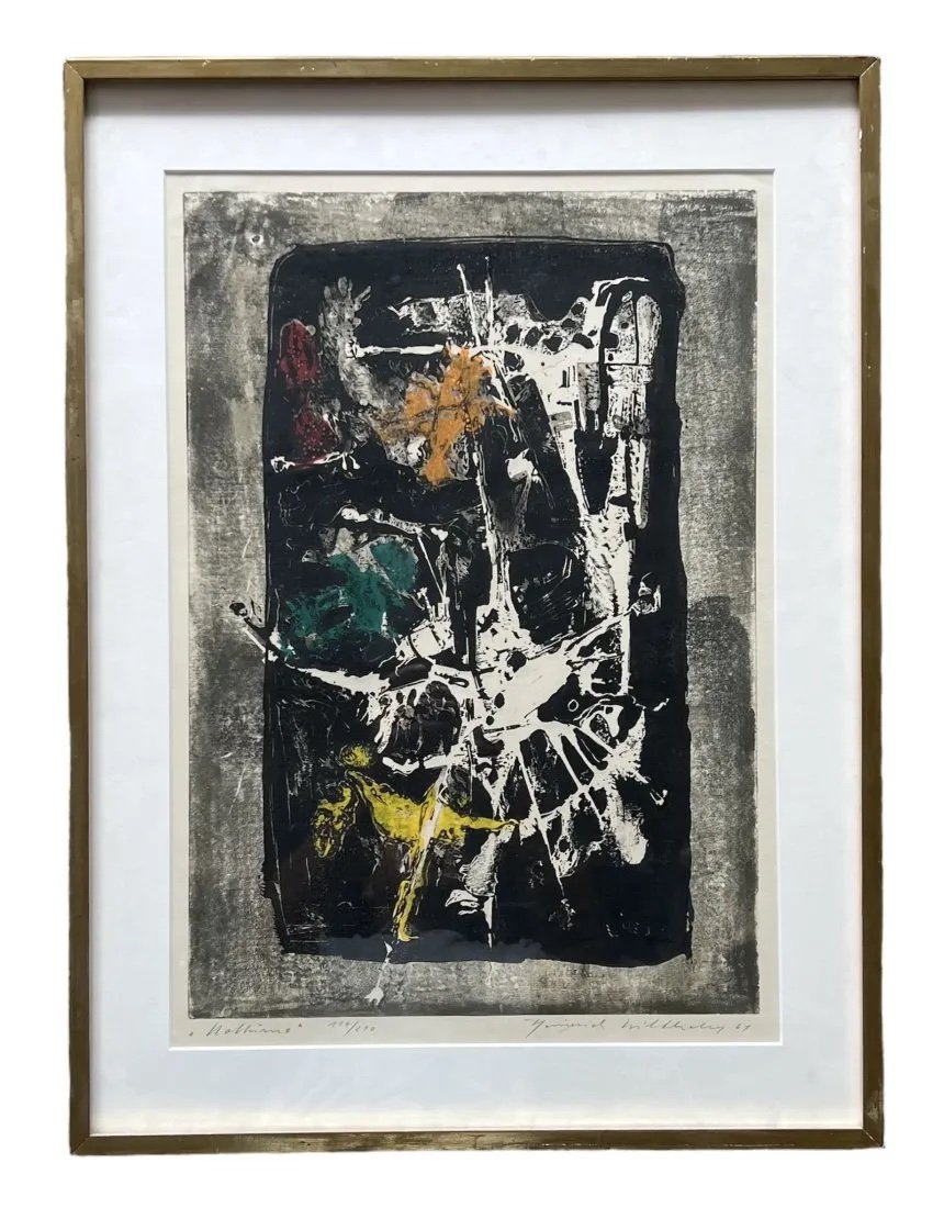 Heinrich Wilthelm German Abstract Expressionist Aquatint 1967: Size 21.5 x 15 in, 28 x 21 in (framed)