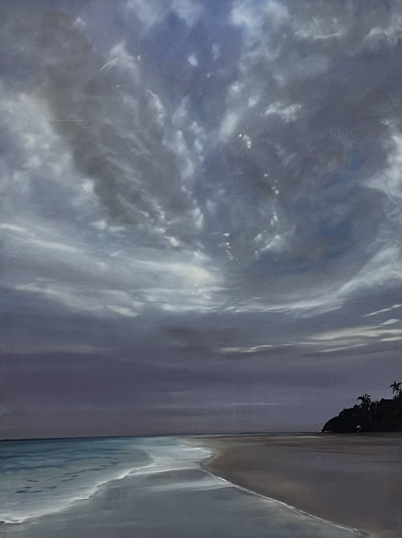 Large Tonalist Florida Coastal Beach Dawn Landscape Painting, Unsigned (1 of 2)