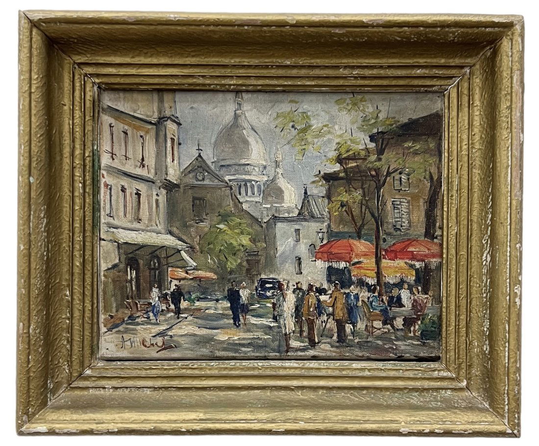 Early 20th Century Impressionist Paris Street Scene, Signed Illegibly (1 of 3)