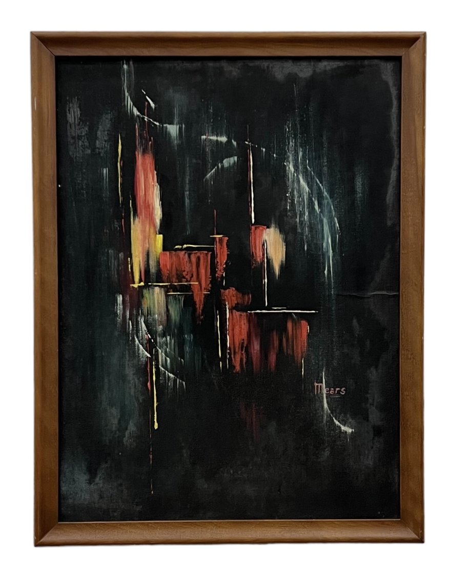 BOB MEARS (20th c, American) 1960's Abstract Painting: Oil on board 18 x 24 in