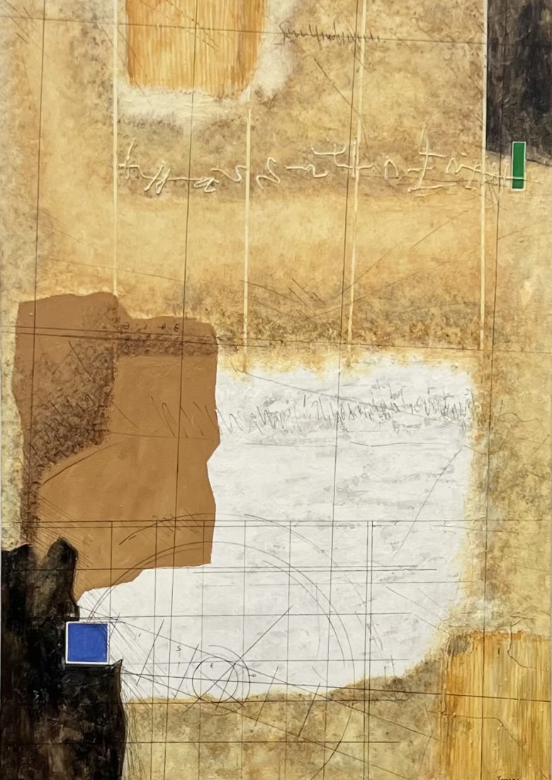 Large Latin American Mixed Media Work Abstract On Canvas Signed Tomas: Mixed media on canvas 60 x 42 in