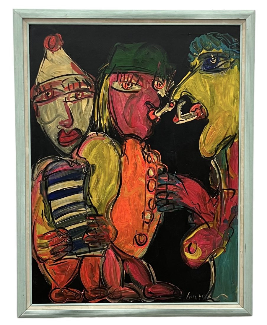 PETER KEIL (B. 1942, Germany) Figures: Acrylic on canvas 48 x 36 in, 53 x 41 in (framed)