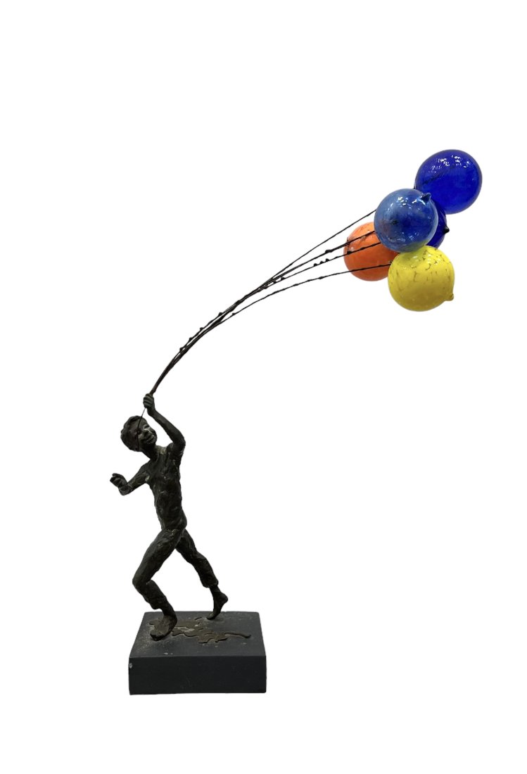 CURTIS JERE Bronze "Balloon Boy": 18 H x 5 x 4.5 in