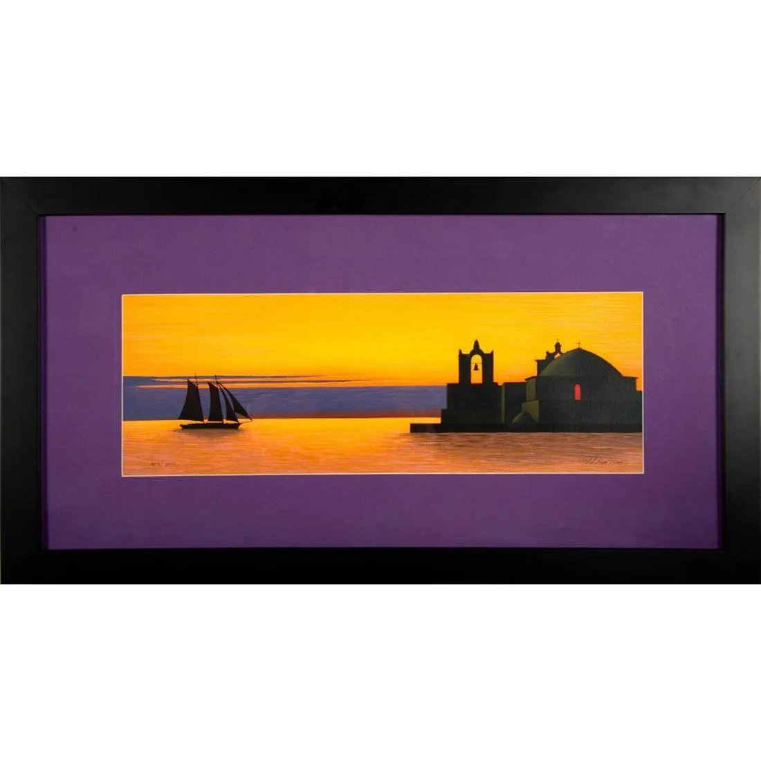 IGOR MEDVEDEV Signed Serigraph Tonalist Harbor Scene: 22 3/4 x 7 1/2 in, 33 x 17.5 in (framed)
