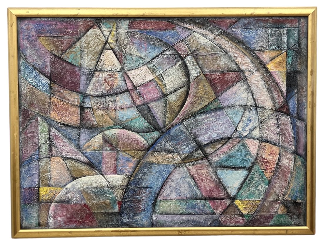 Monumental Abstract Painting Signed By Unknown Artist (80.5 x 60.5 in): Oil on canvas 76 x 56 in, 80.5 x 60.5 in (framed)
