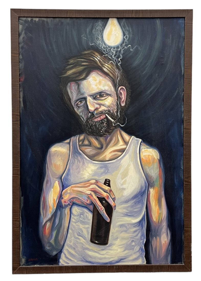 JAIME ADROVER (20th c, American) Drinking & Smoking: Acrylic on canvas 36 x 24 in, 38 x 26 in (framed)