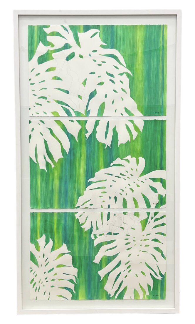 Monumental Palm Beach Regency Style Triptych, Signed (88 1/4 x 48 1/4 in): 88 1/4 x 48 1/4 in (framed)