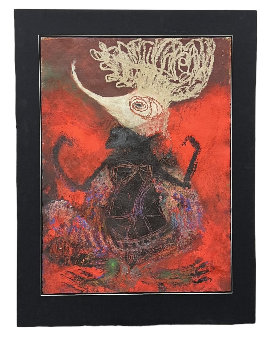 GUILLERMO OLGUIN (b. 1969, Mexican) Abstract: Mixed media on paper 29.5 x 22 in, 42.5 x 33.5 in (framed)