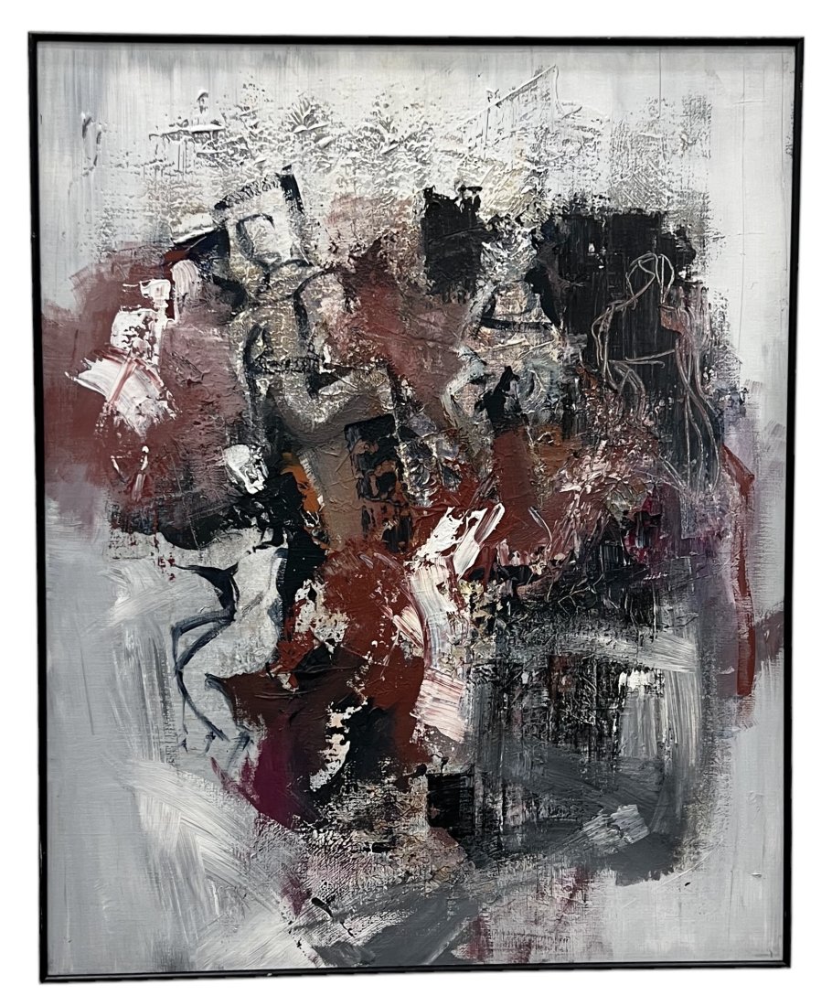1980's Abstract Expressionist Painting Signed By Unknown Artist: Oil on board 40 x 32 in (framed)