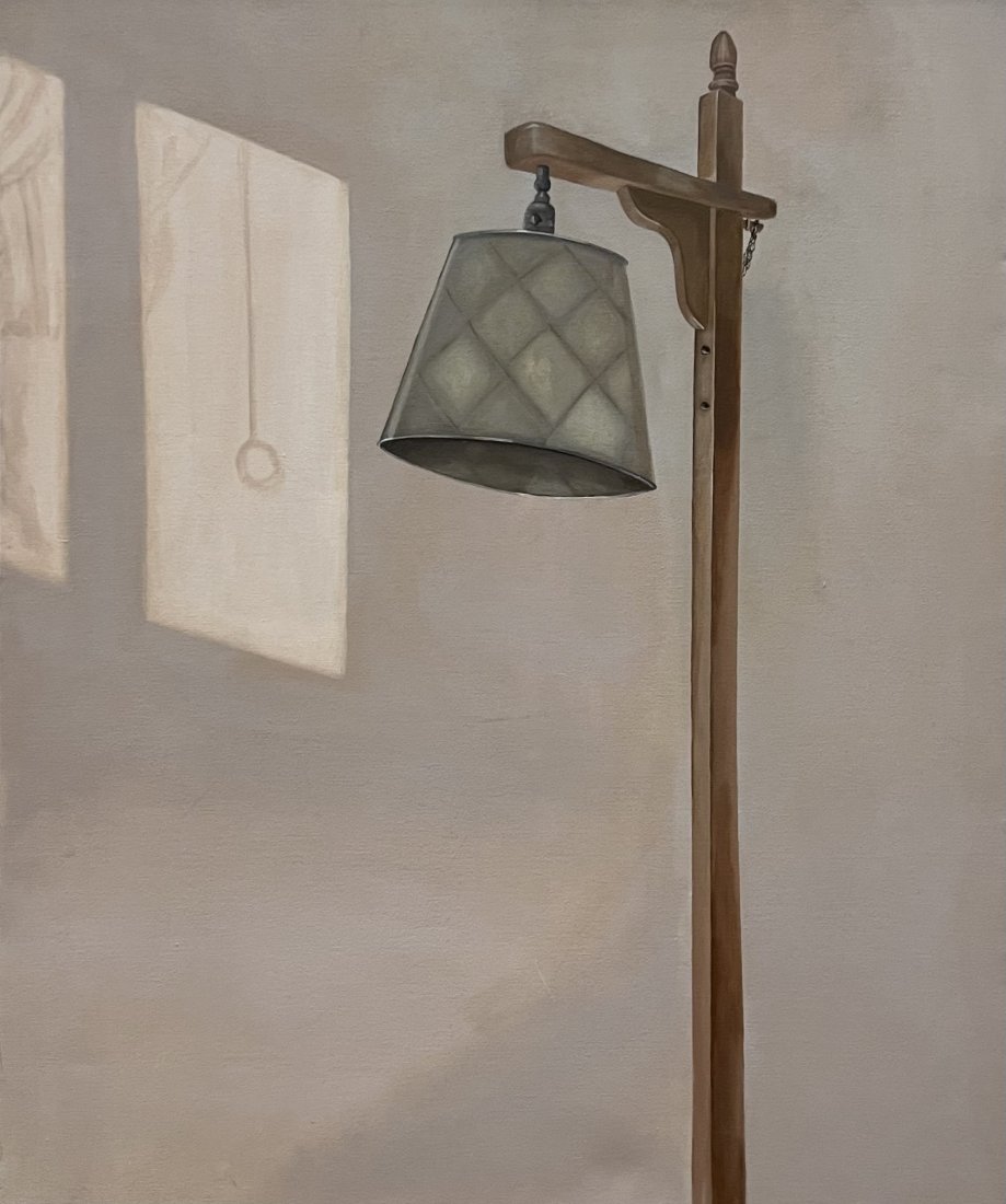 1970's Japanese Modernist Painting Of A Lamp, Signed: Oil on canvas 36 x 30 in
