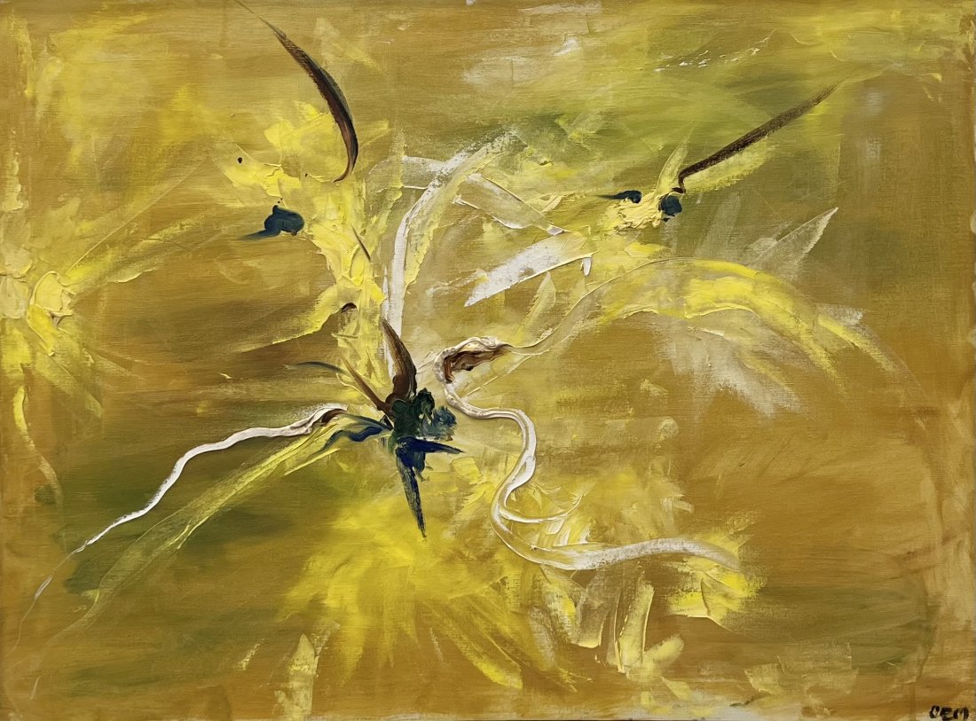 Mid-Century Modern Abstract Expressionist Painting Signed By Unknown Artist: Oil on canvas 40 x 30 in