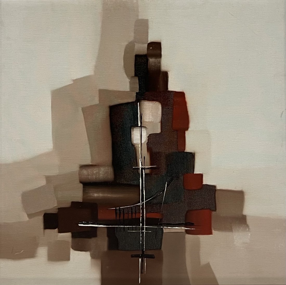 Vintage Abstract Painting, Unsigned: Oil on canvas 30 x 30 in