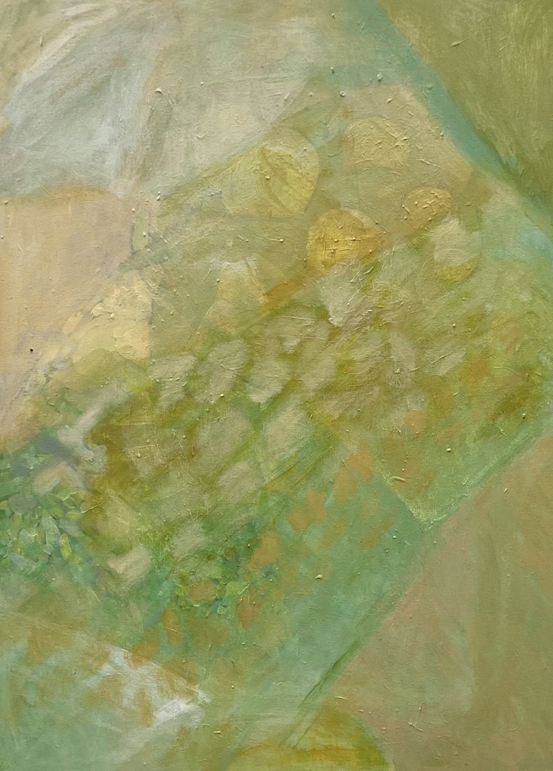 Mid-Century Modern Abstract Painting, Unsigned: Oil on canvas 30 x 22 in
