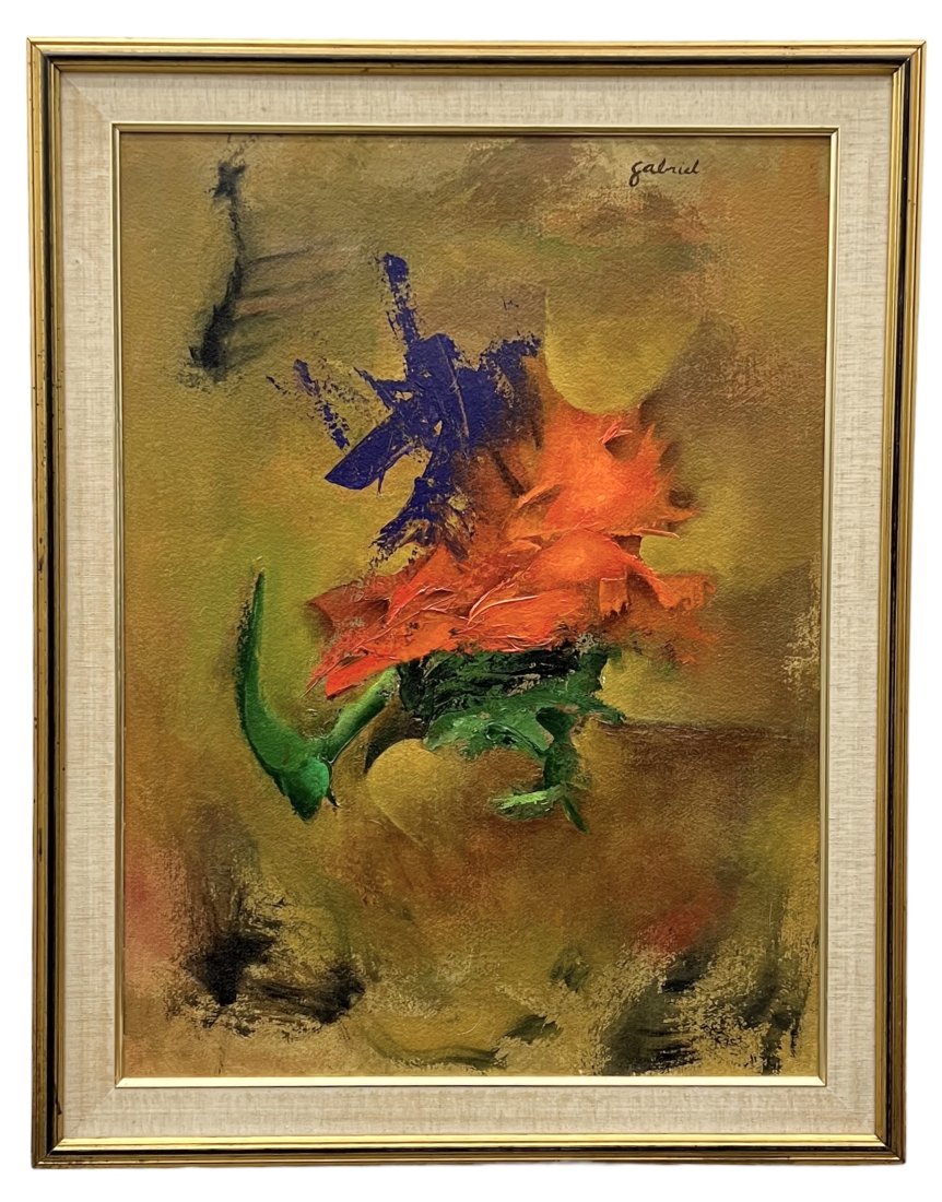 Abstract Expressionist Painting Signed Gabriel, Unknown Artist: Oil on board 29 x 22 in, 35 x 27.5 (framed)