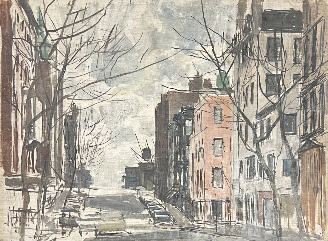 TORE ASPLUND (1903-1978, American) New York City Street Scene: Unsigned. Oil on board 16 x 12 in. Tore Asplund was brought to the United States when he was a year old. He studied in New York at the Art Students League, the Academy school, and the Grand Central Ar