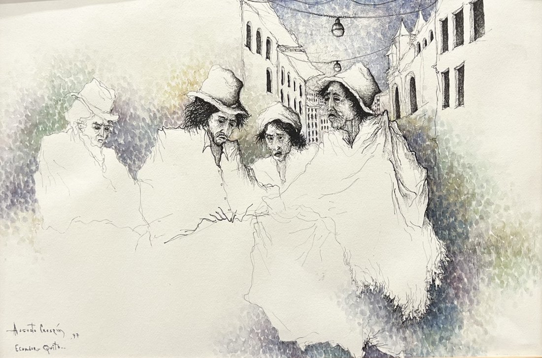 AUGUSTO CRESPIN (b. 1956, El Salvador) Ink Drawing Ecuador, Quito: Ink on paper 21.5 x 15 in