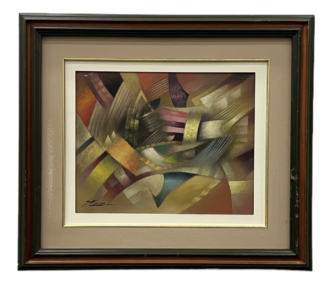 Japanese Abstract Expressionist Painting Signed By Unknown Artist: Oil on canvas 19.5 x 15.5 in, 31.5 x 27.5 in (framed)