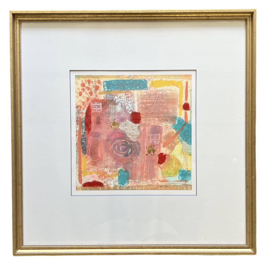 LAMAR BRIGGS (1935-2015, American) Abstract "Aztec Summer", Florida Artist: Mixed media on paper 13 x 13 in, 26.5 x 26.5 in (framed)
