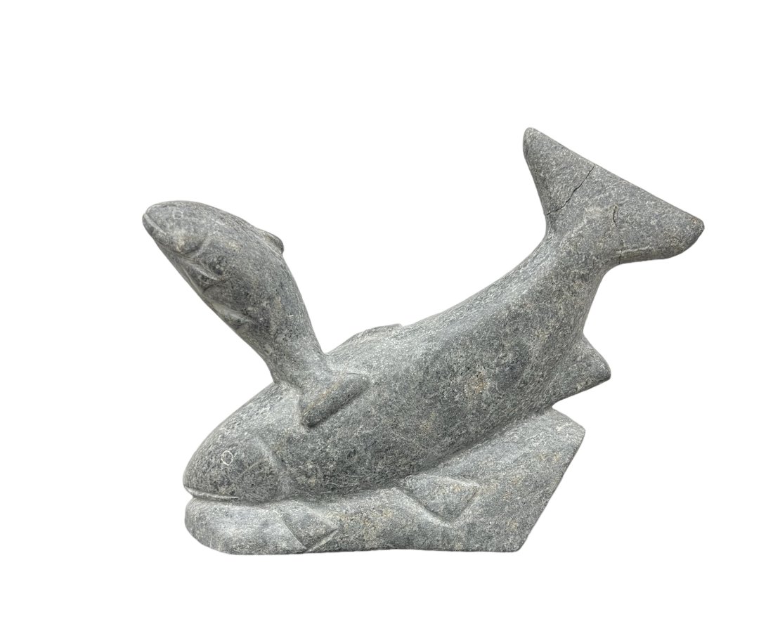Inuit Stone Whale Sculpture: 9 x 9 x 3 in