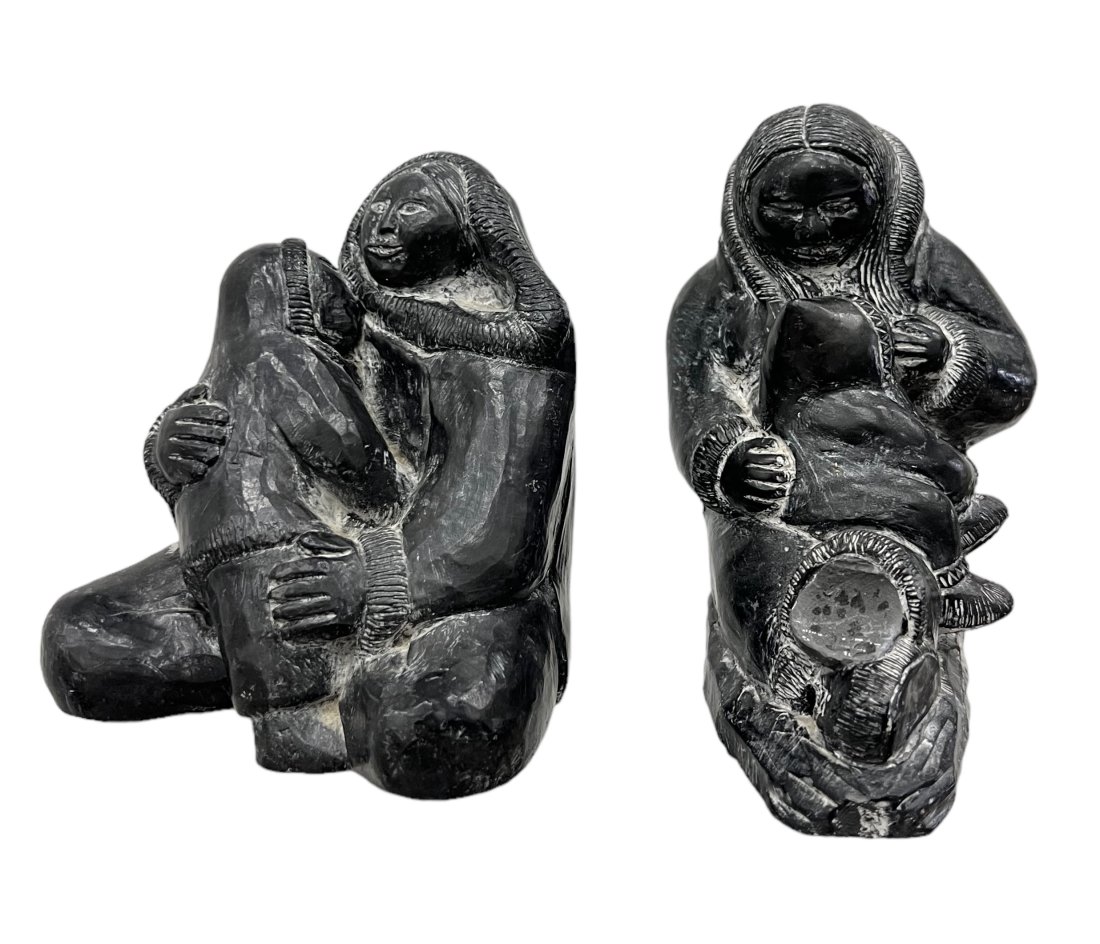 Pair Of Composite Eskimo Style Small Figurines: 7 x 4 x 6 in