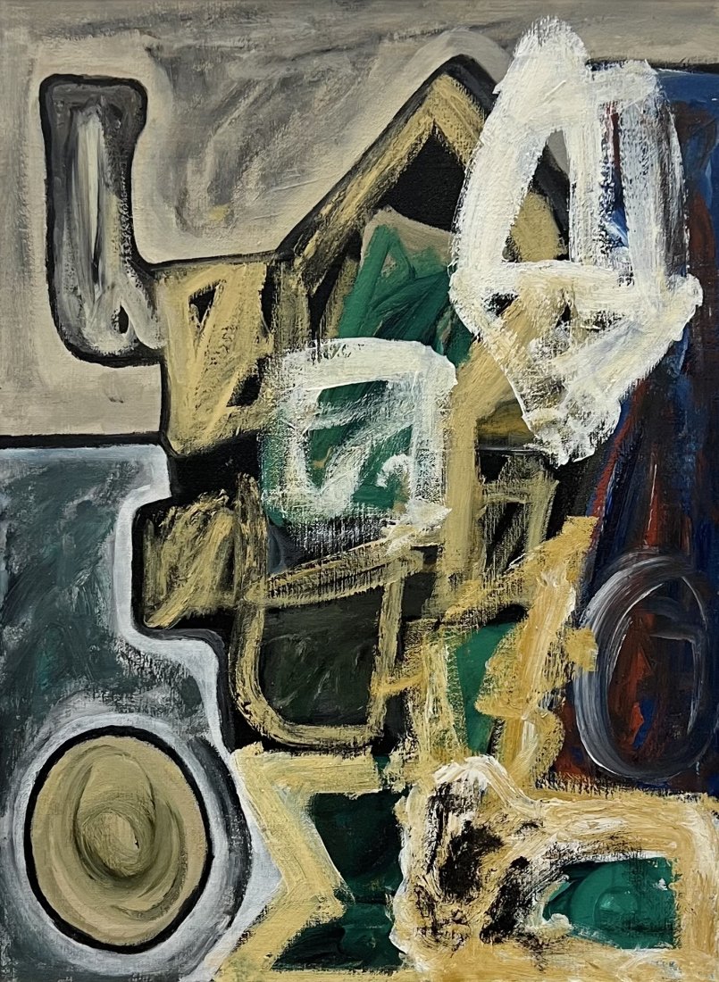 Mid-Century Modern Abstract Painting, Unsigned: Oil on canvas 24 x 18 in