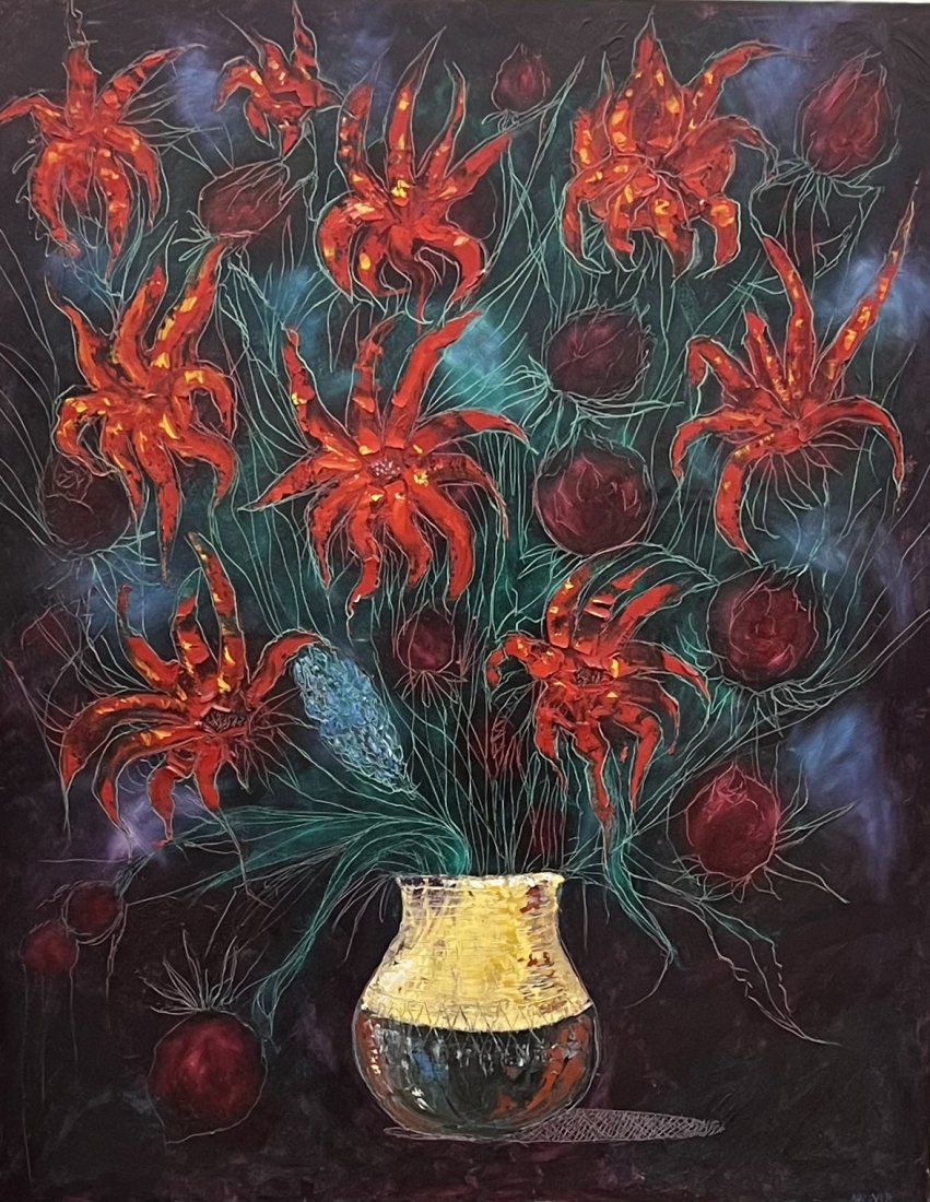 JAIME ADROVER (20th c, American) Monumental Still Life: Oil on canvas 60 x 48 in