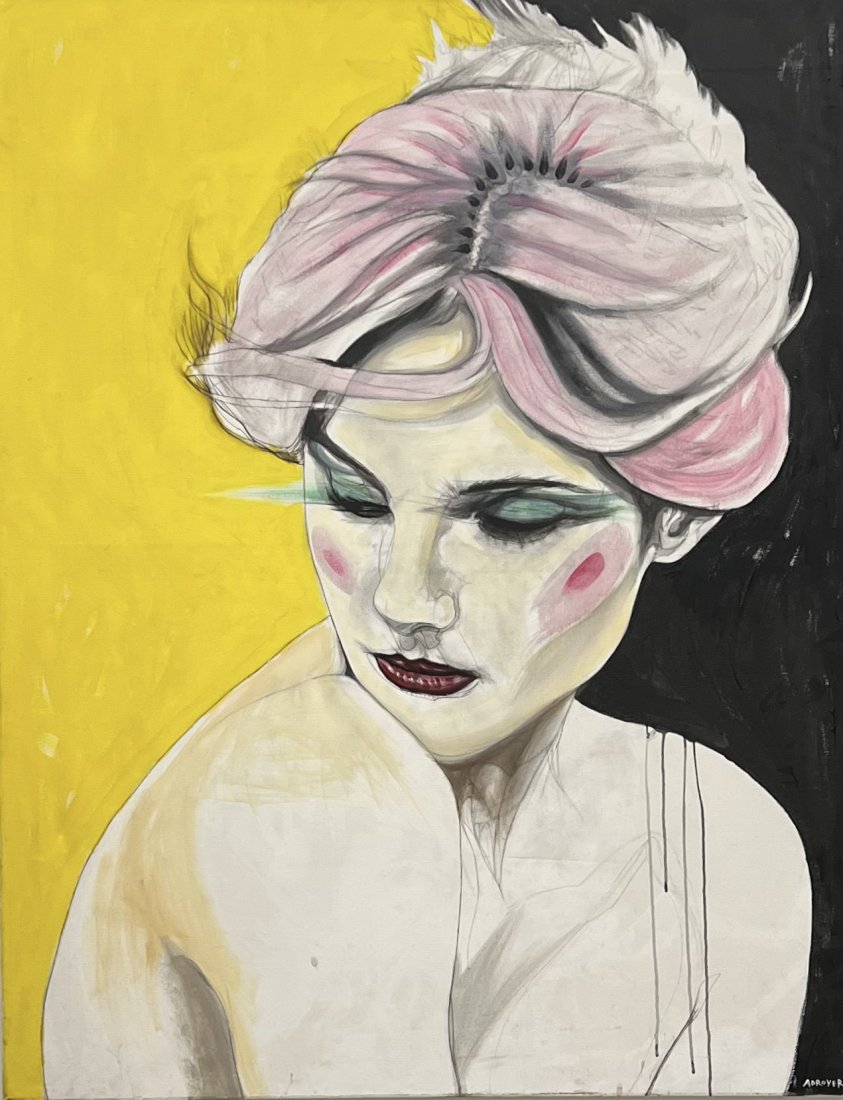 JAIME ADROVER (20th c, American) Large Contemporary Portrait Of A Woman: Oil on canvas 58 x 46 in